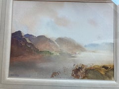 Schöne, stimmungsvolle Landschaft von Loch Earn, Schottland, Original-Aquarell gerahmt