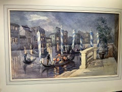 Mid Twentieth Century Impressionist Watercolour of Gondolas, Grand Canal Venice