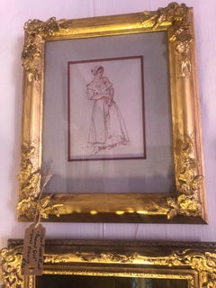 Twentieth Century Figurative Semi Nude Model Conte Crayon Drawing