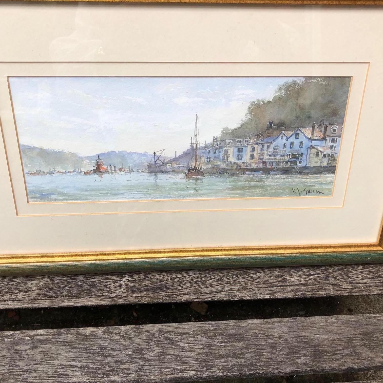 Acquerello impressionista contemporaneo Barche a vela nel porto di Fowey