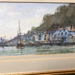 Acquerello impressionista contemporaneo Barche a vela nel porto di Fowey