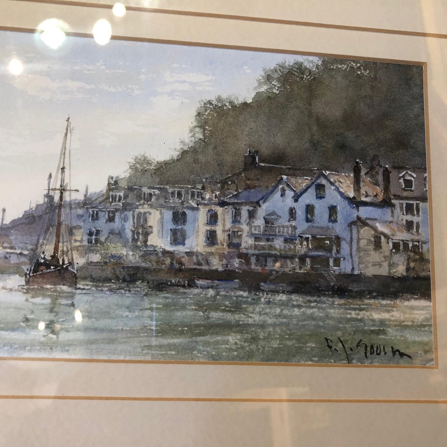 Contemporary Impressionist Watercolour Sailing Boats in Fowey Harbour - Post-Impressionist Art by Frits Johan Goosen