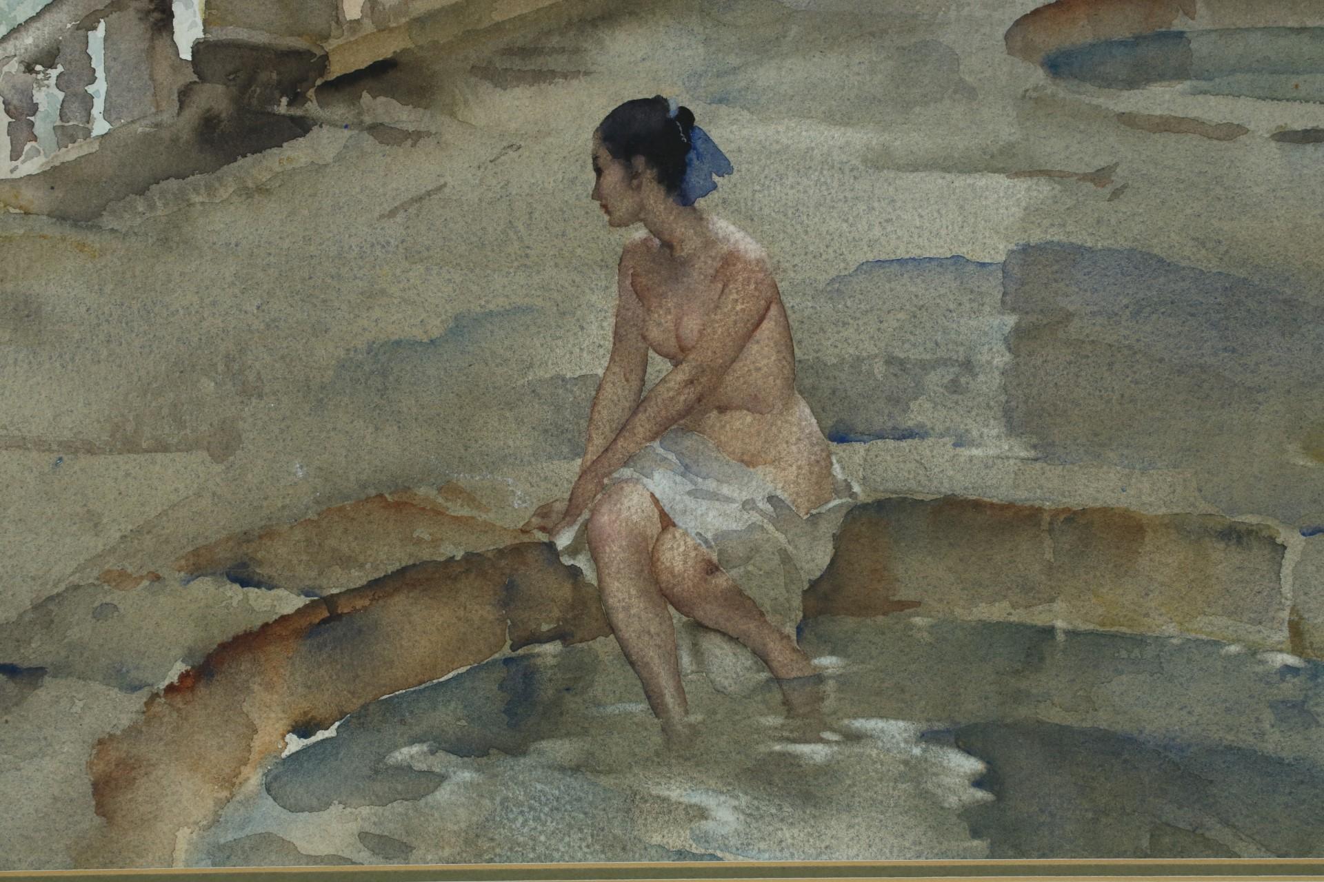 Cecilia Lake Orta - Naked model in beautiful Villa Italy original watercolour - Art by Sir William Russell Flint RA ROI 