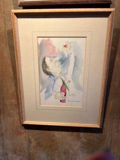 Modernes Cartoon-Aquarell - Der wissenschaftliche Ansatz Ein Mann, der Wein trinkt