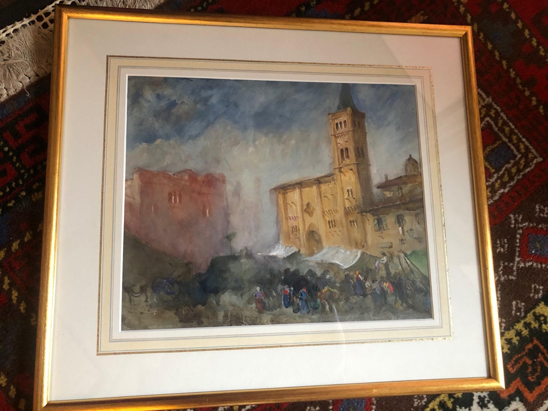 Paisaje victoriano Acuarela de una escena del mercado callejero de Venecia al estilo de Turner - Art de Hercules Brabazon Brabazon