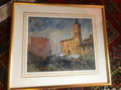 Victorian Landscape Watercolour of a Venice Street Market scene style of Turner
