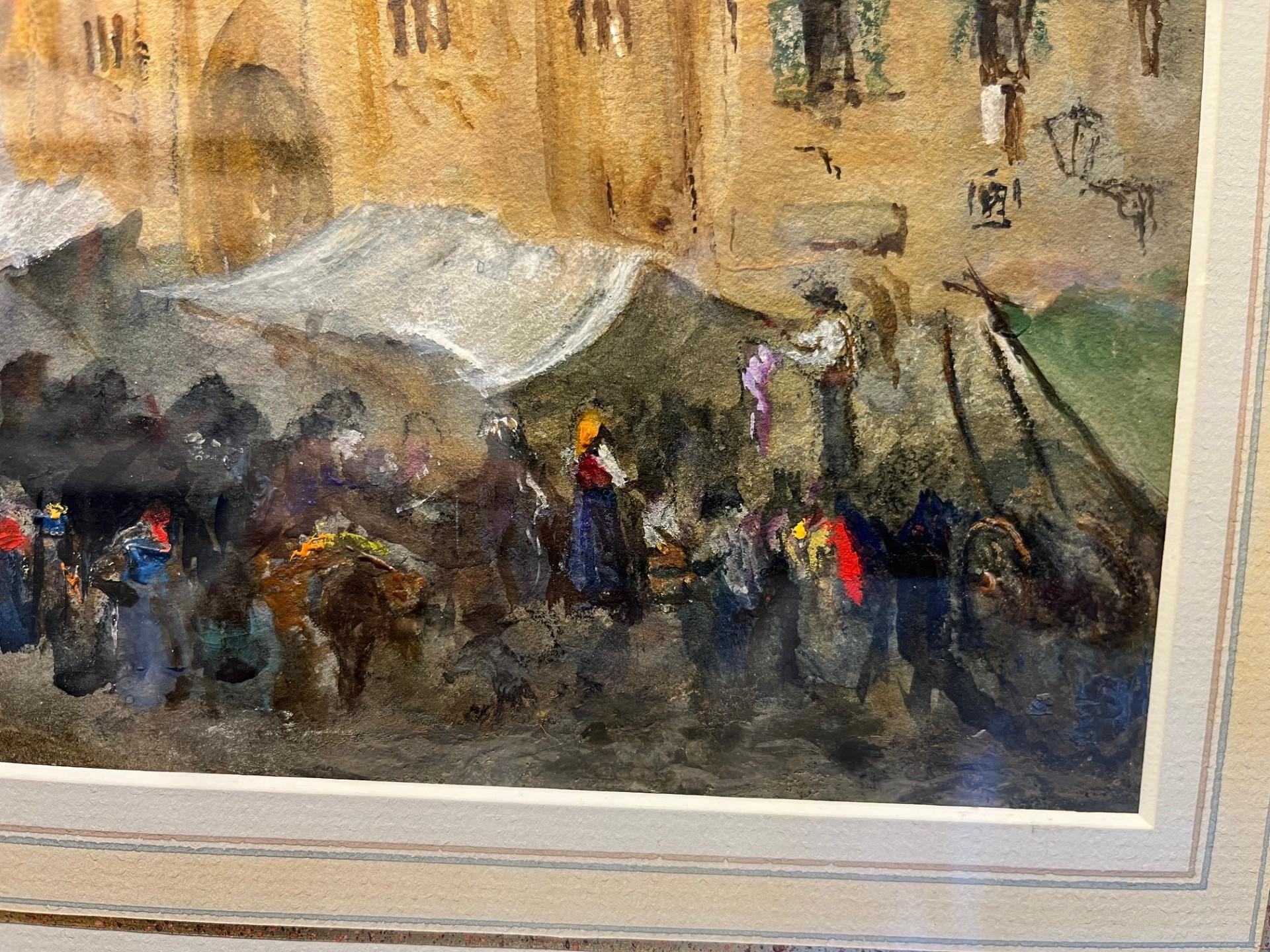 Paisaje victoriano Acuarela de una escena del mercado callejero de Venecia al estilo de Turner - Landscape Art Marrón de Hercules Brabazon Brabazon