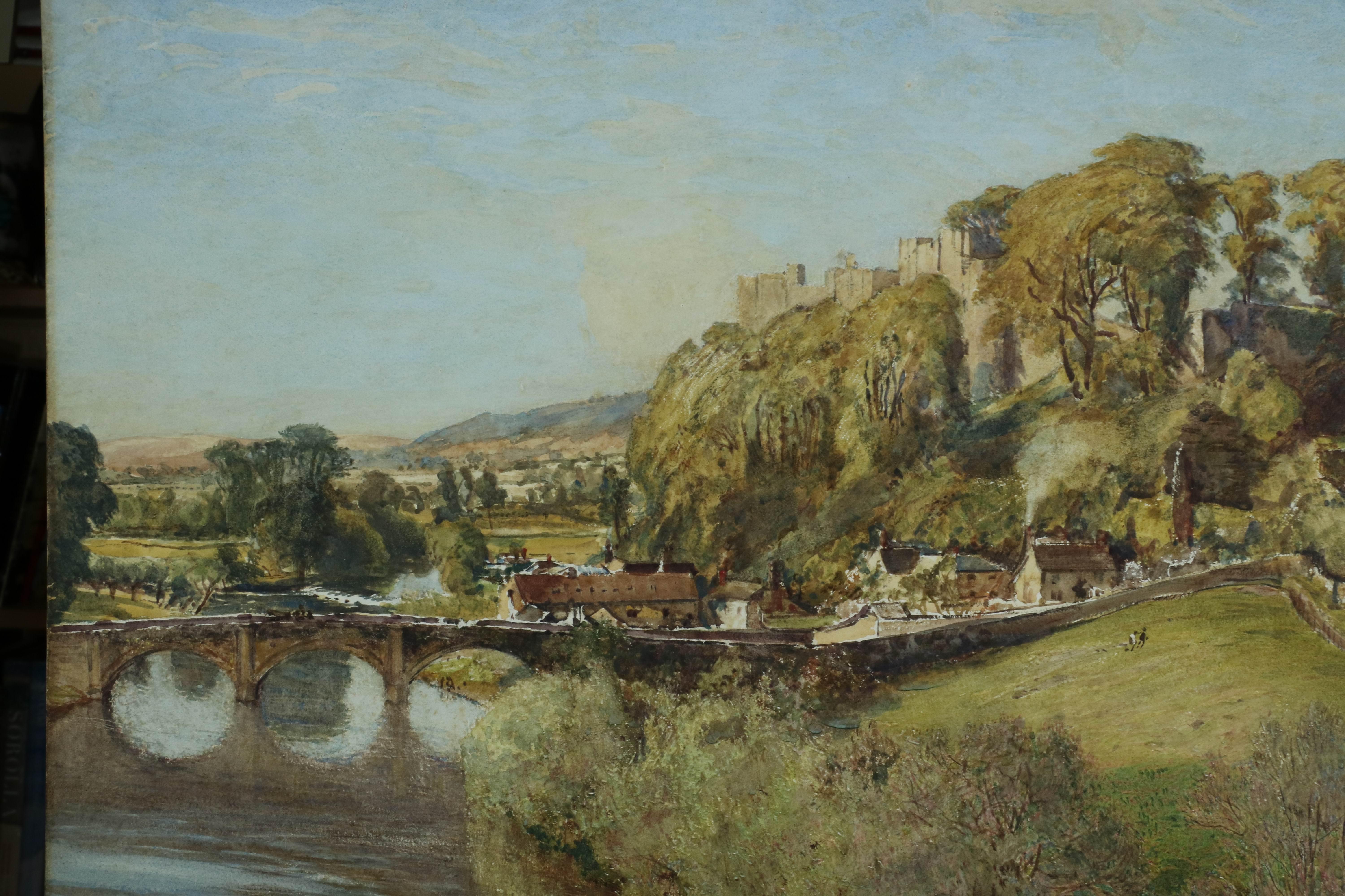 Grande aquarelle victorienne détaillée du château de Ludlow et de la ville de Ludlow en vente 1