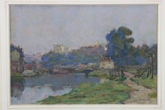Paysage de canal au pastel impressionniste du début du Twentieth siècle, Leydon, Pays-Bas