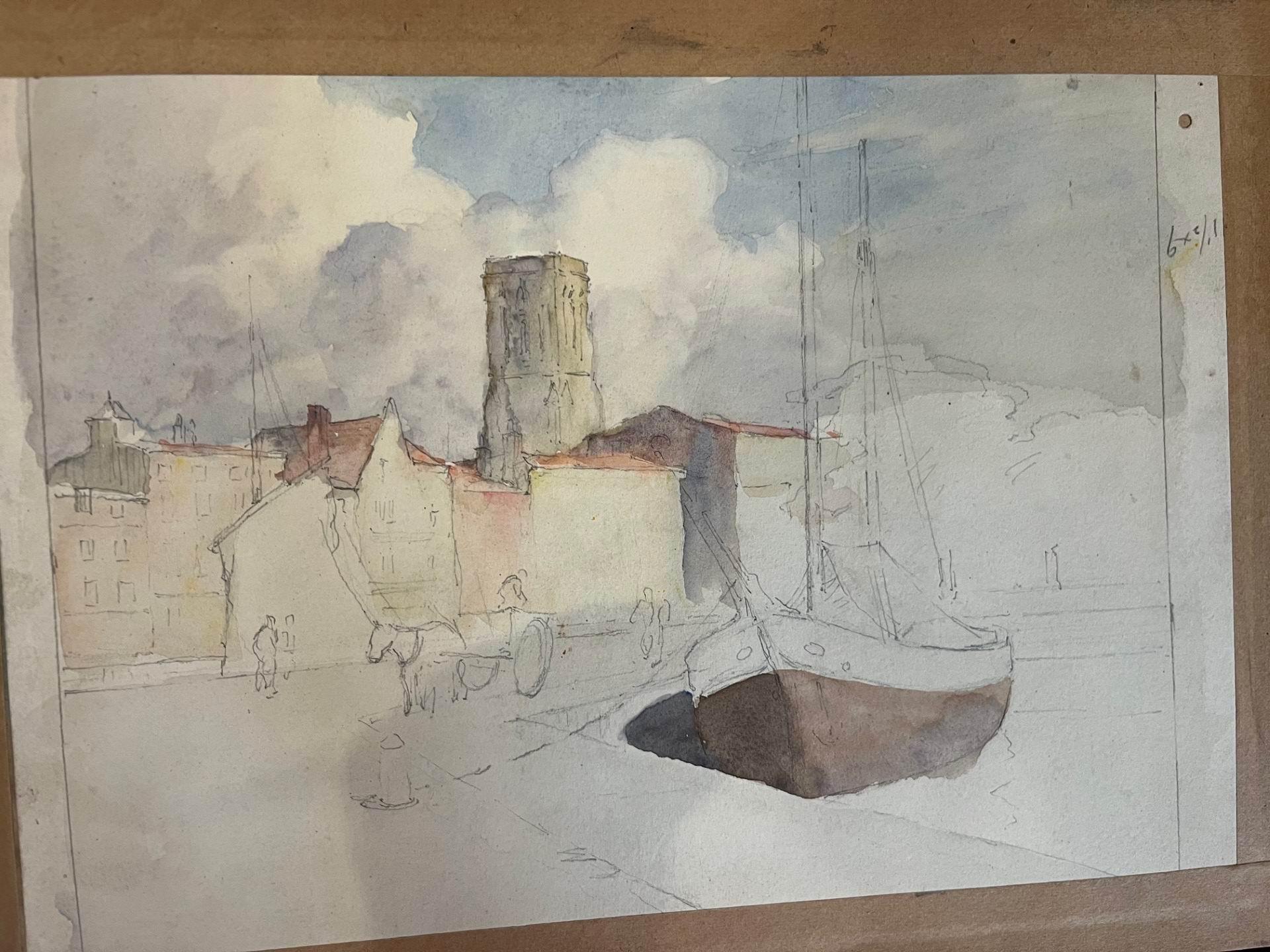 Paesaggio a pastello impressionista del primo Novecento con canale, Leydon Olanda in vendita 1