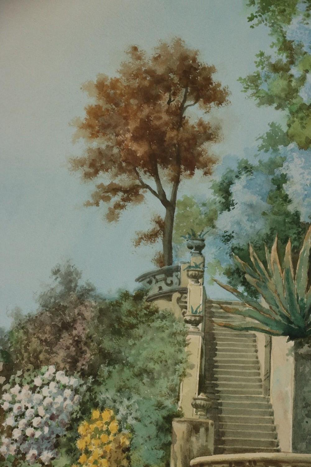 Paesaggio dei primi del Novecento Villa sul lago di Como Acquerello sui laghi italiani in vendita 6