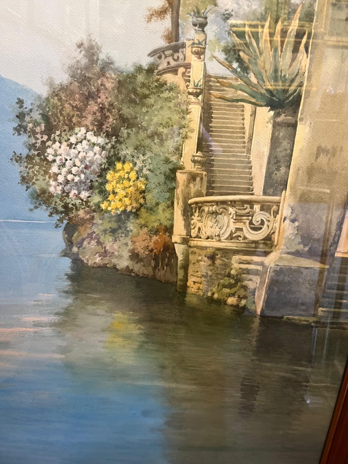 Paesaggio dei primi del Novecento Villa sul lago di Como Acquerello sui laghi italiani - Art Postimpressionismo di Alberto Prosdocimi
