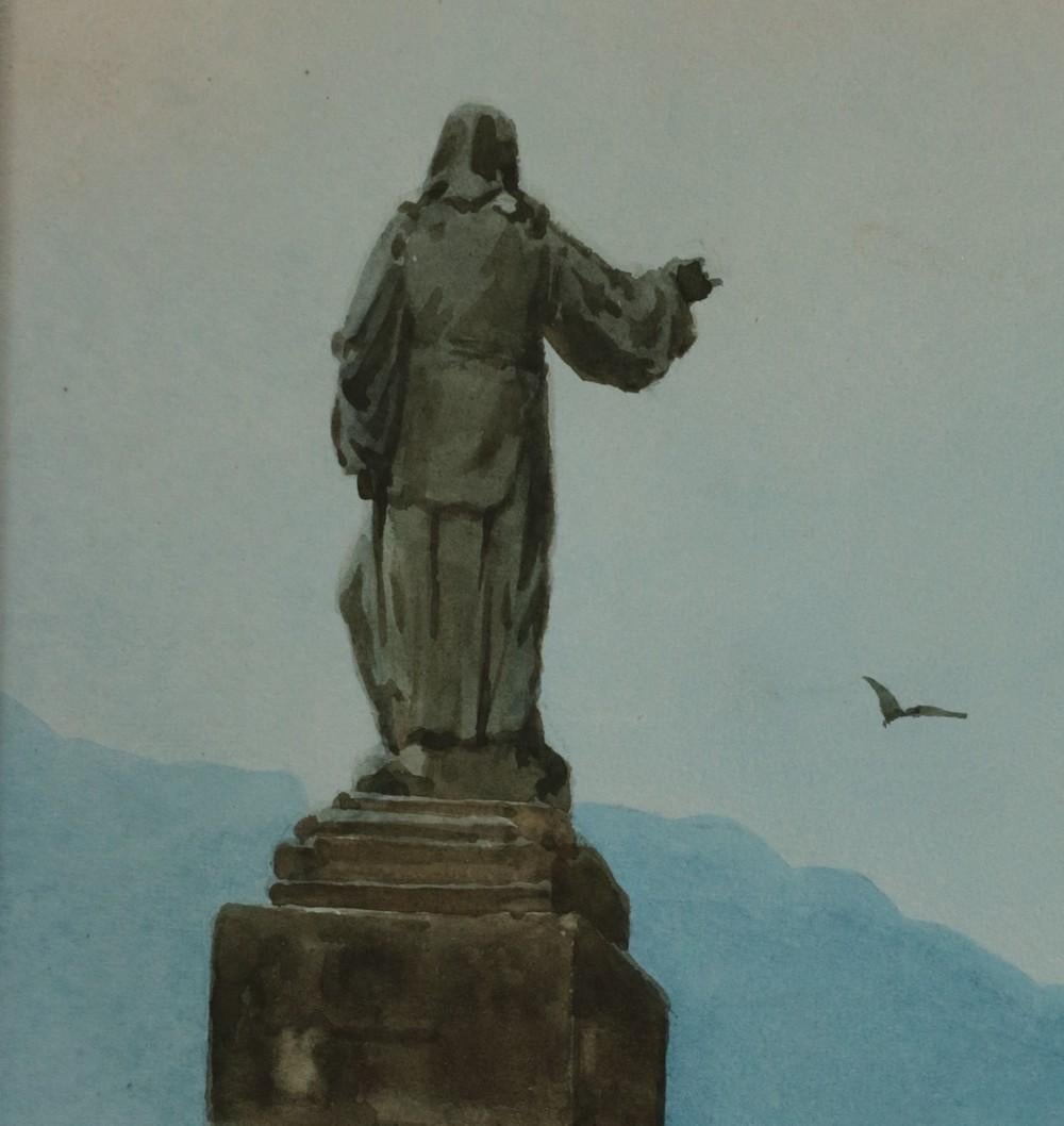 Paesaggio dei primi del Novecento Villa sul lago di Como Acquerello sui laghi italiani in vendita 8