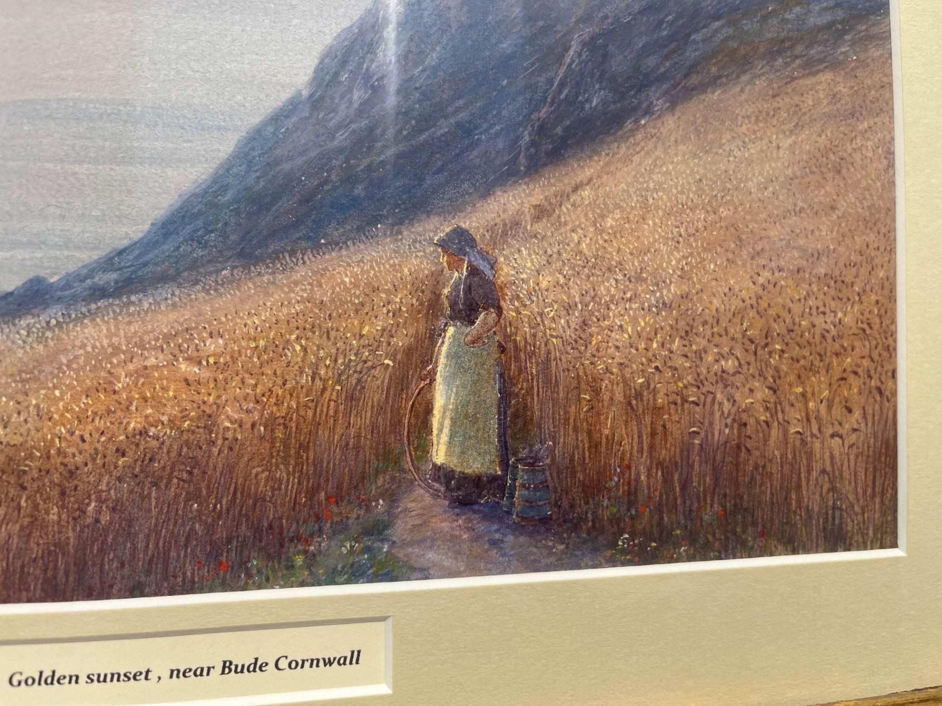 Victorian Cornish Sunset Landscape Watercolour of Young Lady on Coastal Path For Sale 2