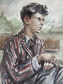 Mid Twentieth Century Impressionist Style Watercolour Portrait of Young Man