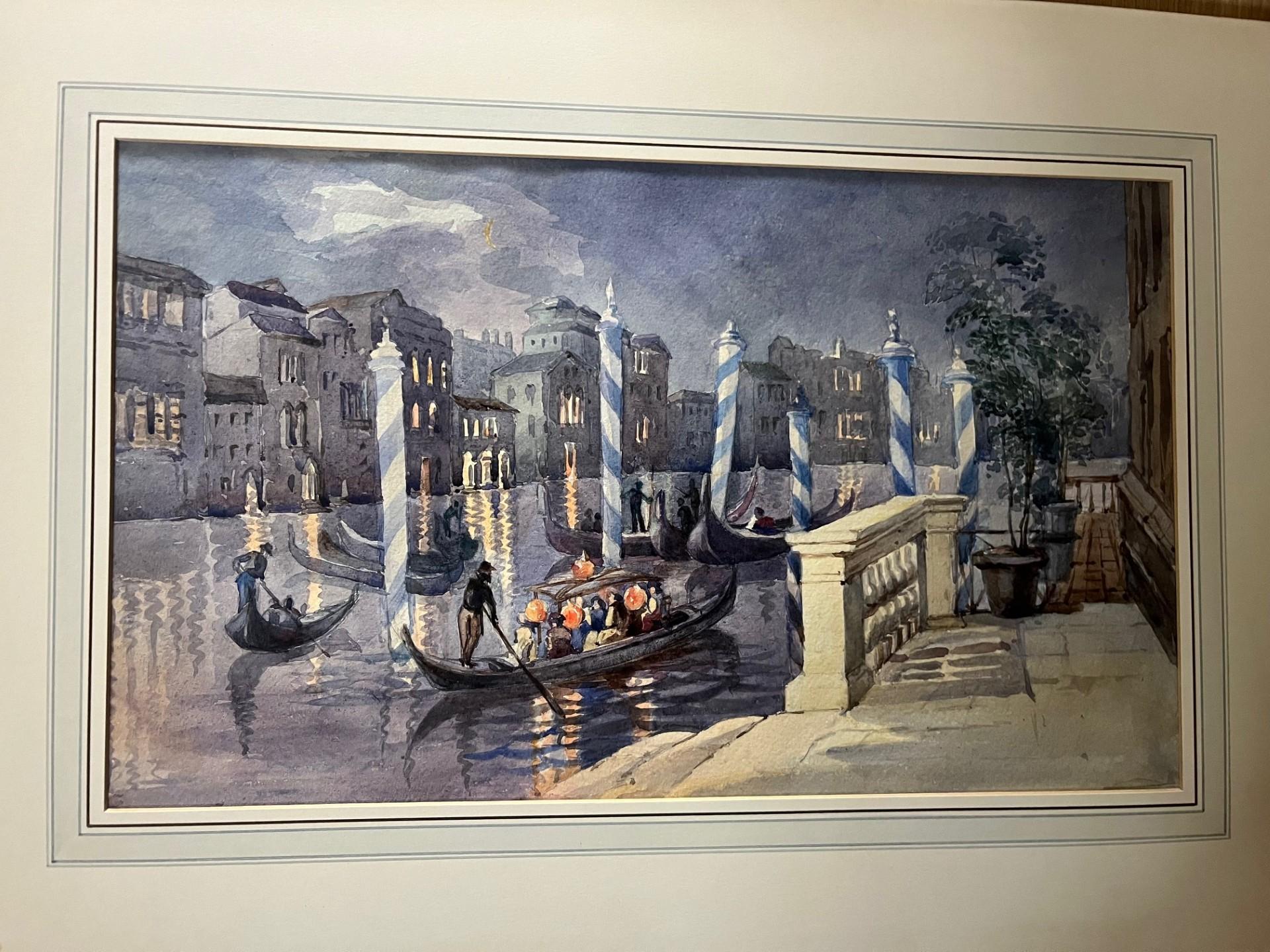 Mid Twentieth Century Impressionist Watercolour of Gondolas, Grand Canal Venice - Post-Impressionist Art by Unknown