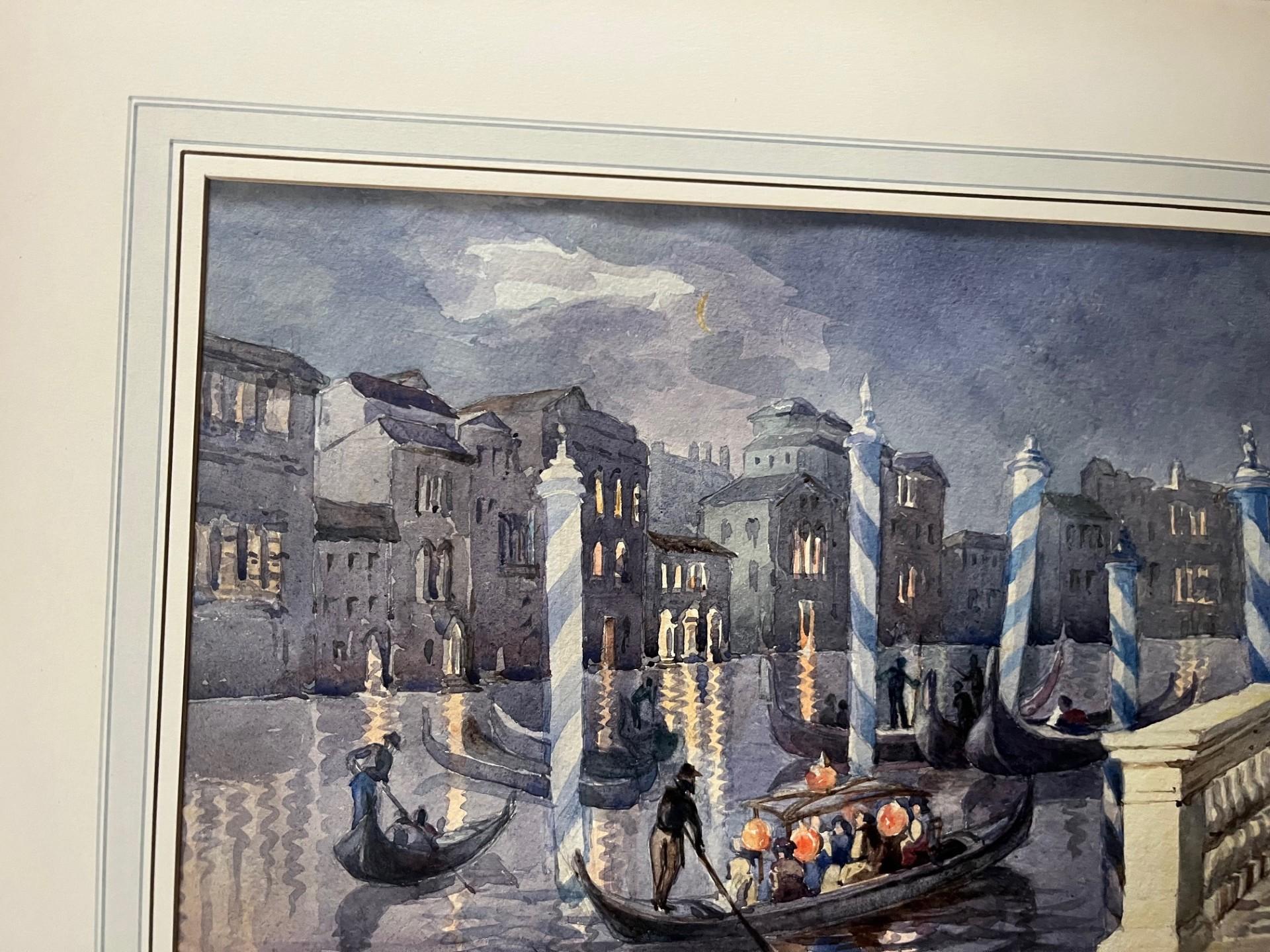Mid Twentieth Century Impressionist Watercolour of Gondolas, Grand Canal Venice For Sale 1