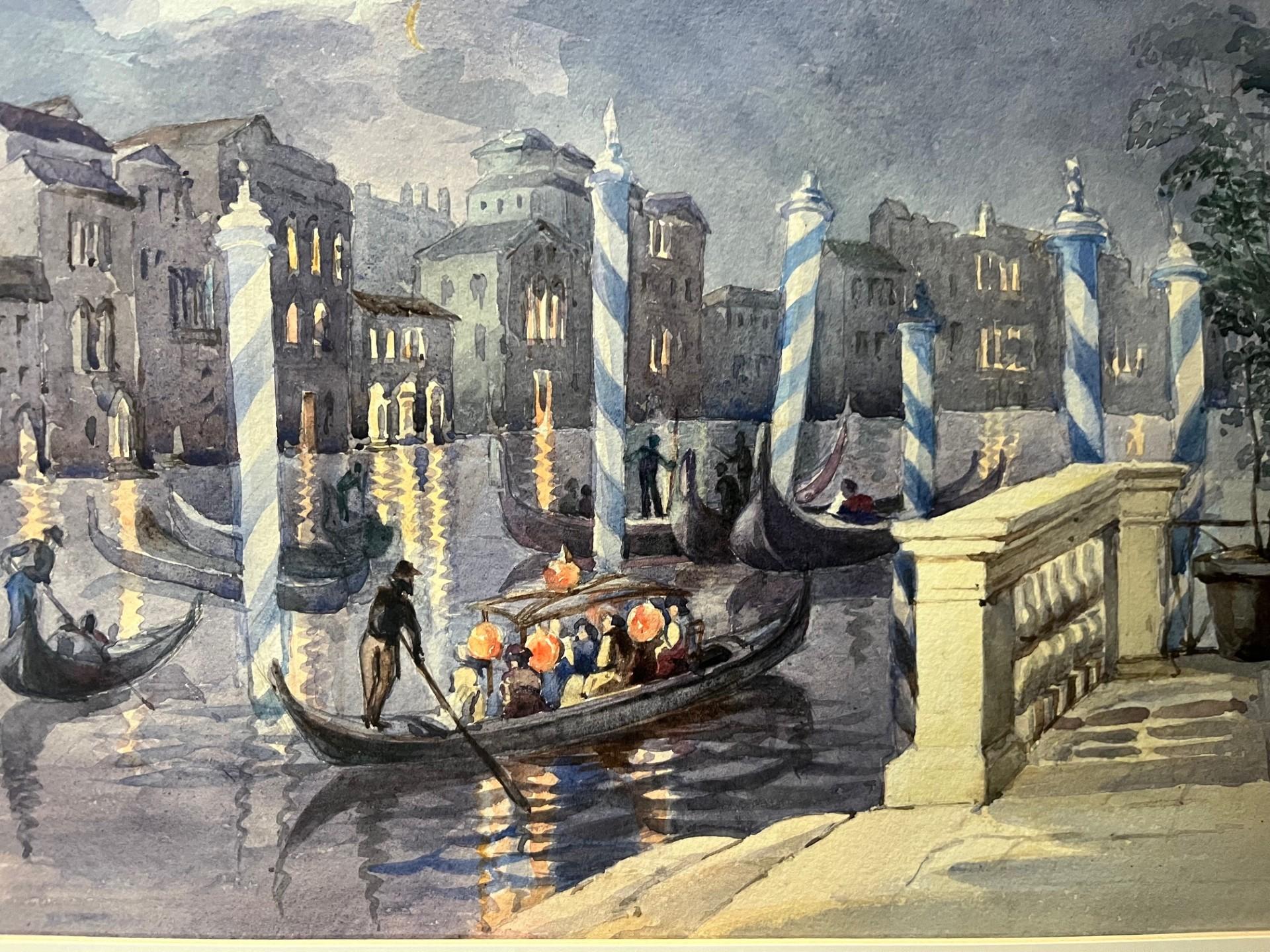 Mid Twentieth Century Impressionist Watercolour of Gondolas, Grand Canal Venice - Gray Landscape Art by Unknown