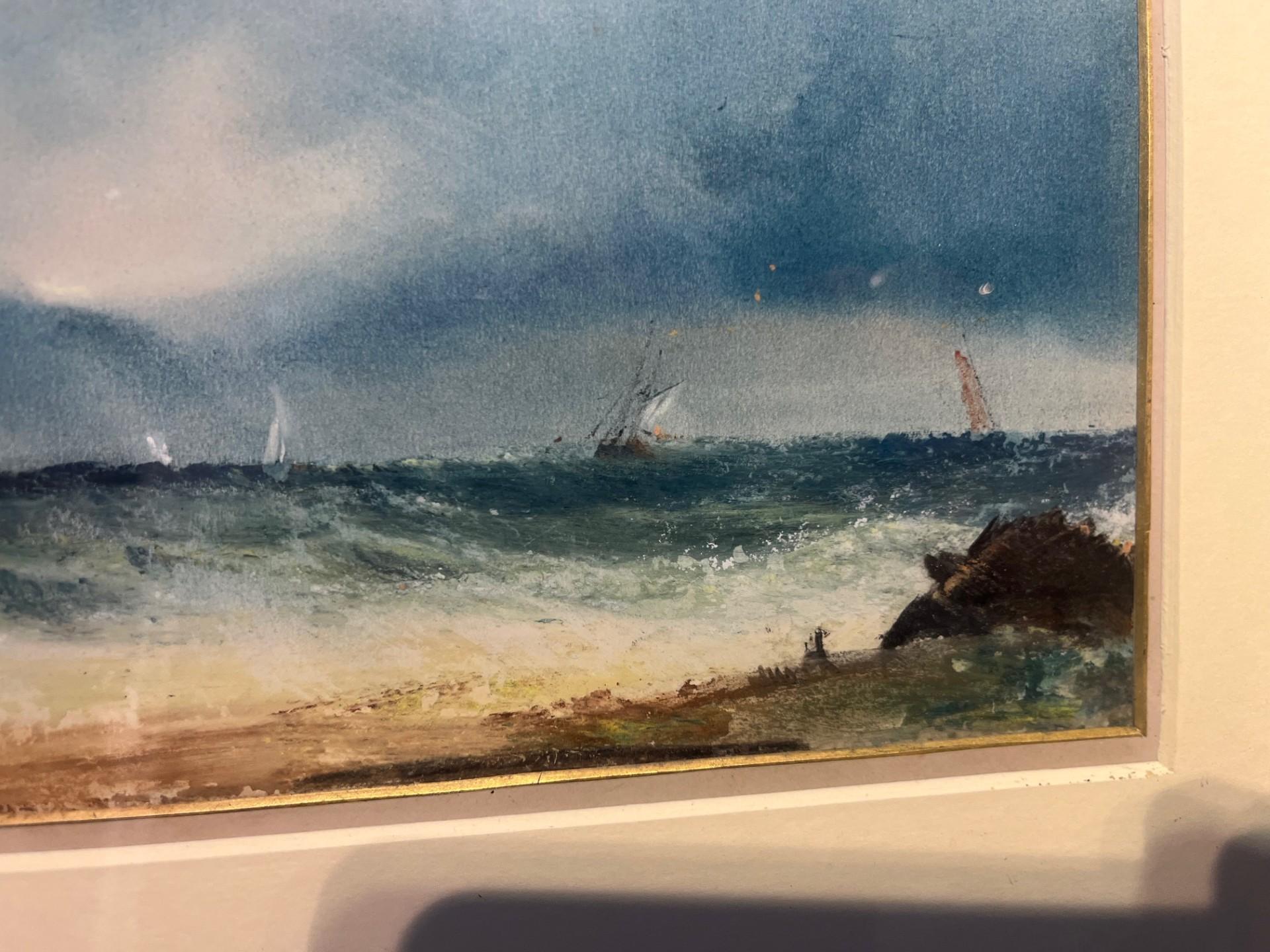 Frühes zwanzigstes Jahrhundert Impressionist Aquarell Stürmischer Himmel und Meer mit Booten im Angebot 2
