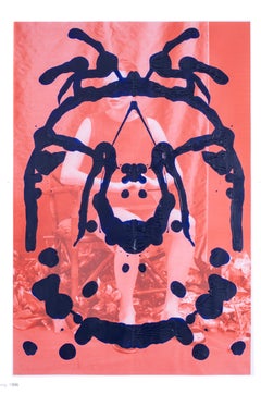 Kate Moss Rorschach (Blue on Red)