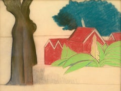 Red Buildings, Barbados, Joseph Stella, Pastel and Pencil on Paper