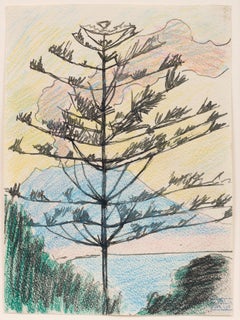 Lake and Volcanoe, Joseph Stella, unknown date, crayon and ink on paper