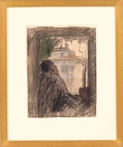 Man Seated at a Window, Joseph Stella, 1930, Charcoal Figurative Drawing