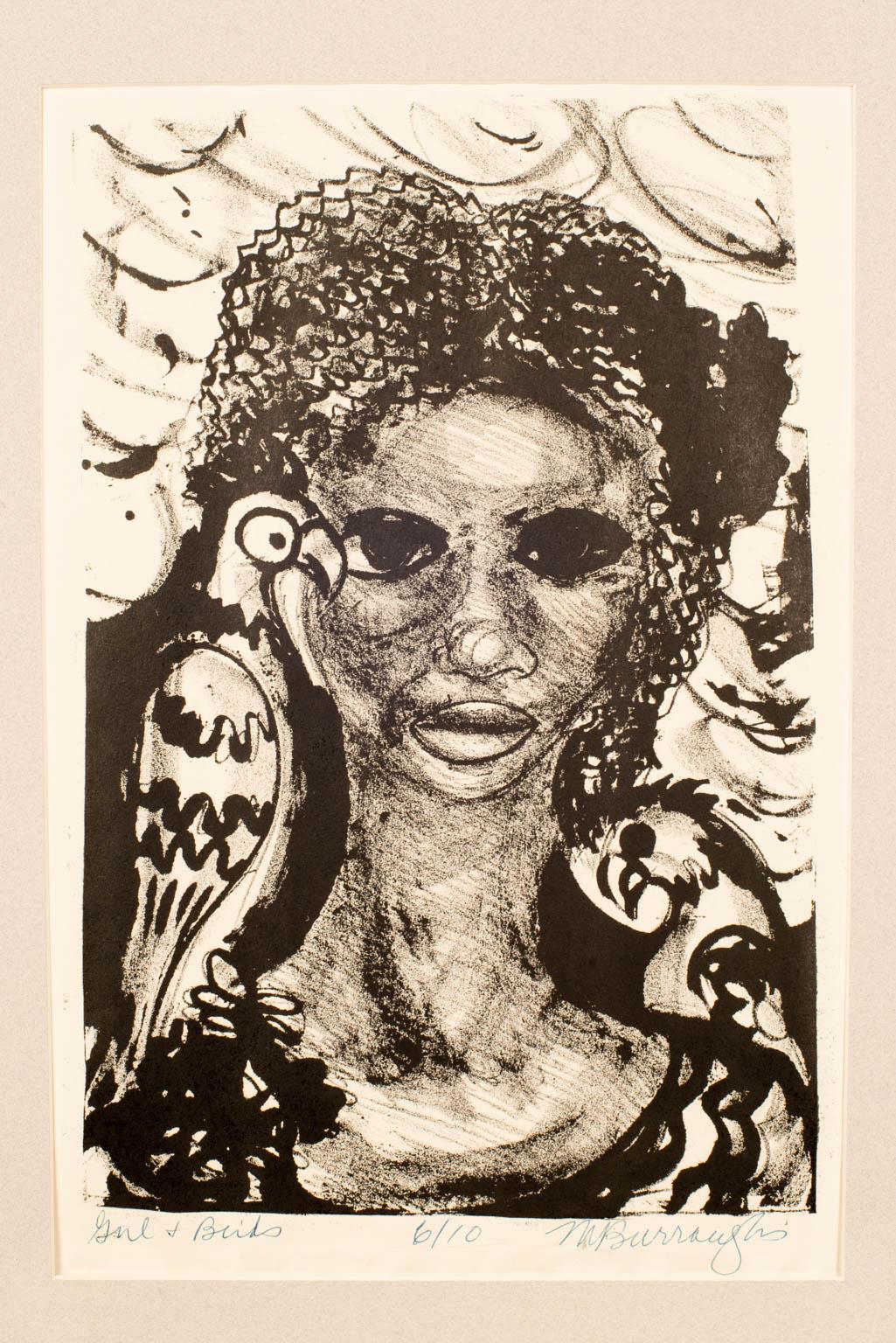 Dr. Margaret Taylor-Burroughs Figurative Print - Girl With Birds, #6/10