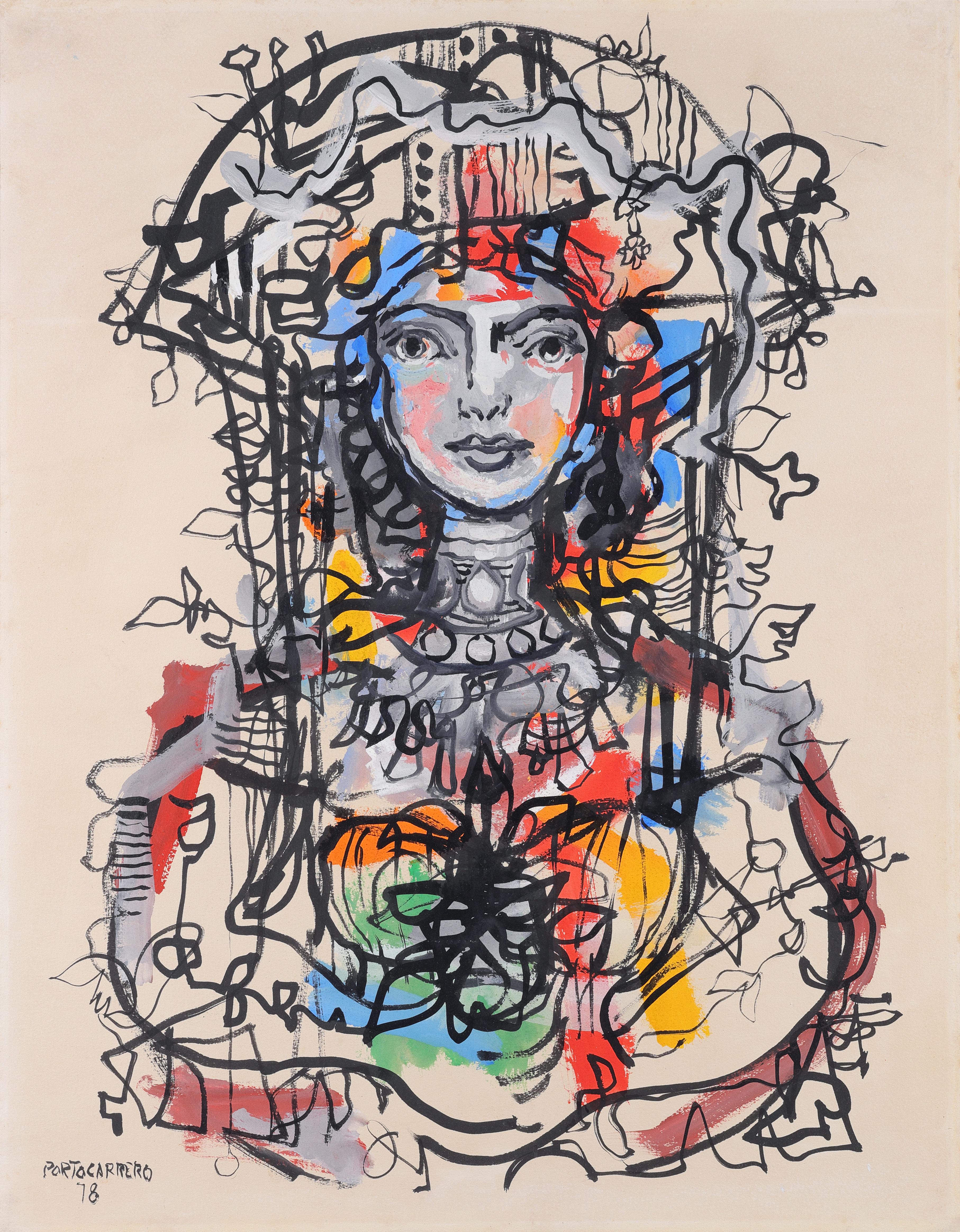 René Portocarrero Figurative Art – Rene Portocarrero, Figura Ornamentada, 1978