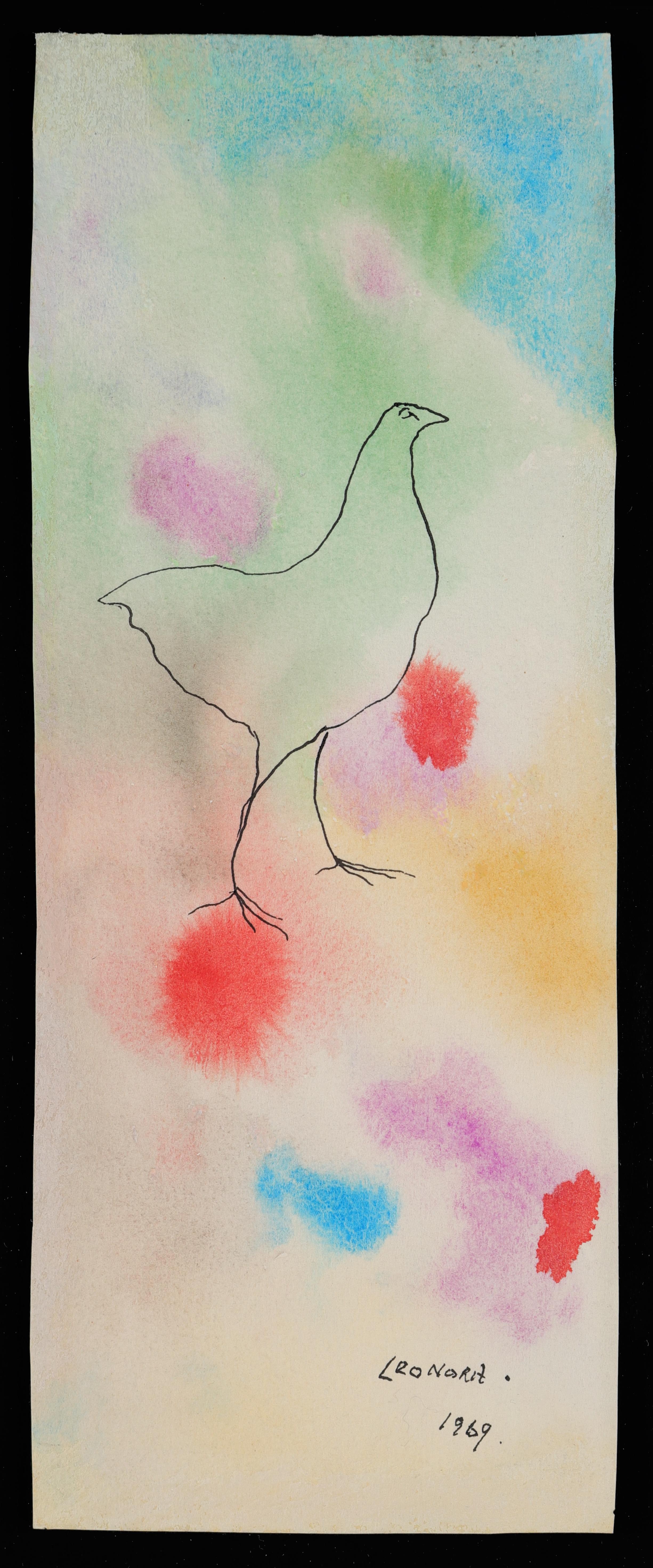 Leonora Carrington
The Transparent Hen, 1969
Watercolor and ink on paper
11 x 4 in

Provenance:
Private Collection, Dr. Salomon Grimberg (Gift from the artist).
Private Collection, The Robert Bechtle and Whitney Chadwick Trust.
Phillips, NY.