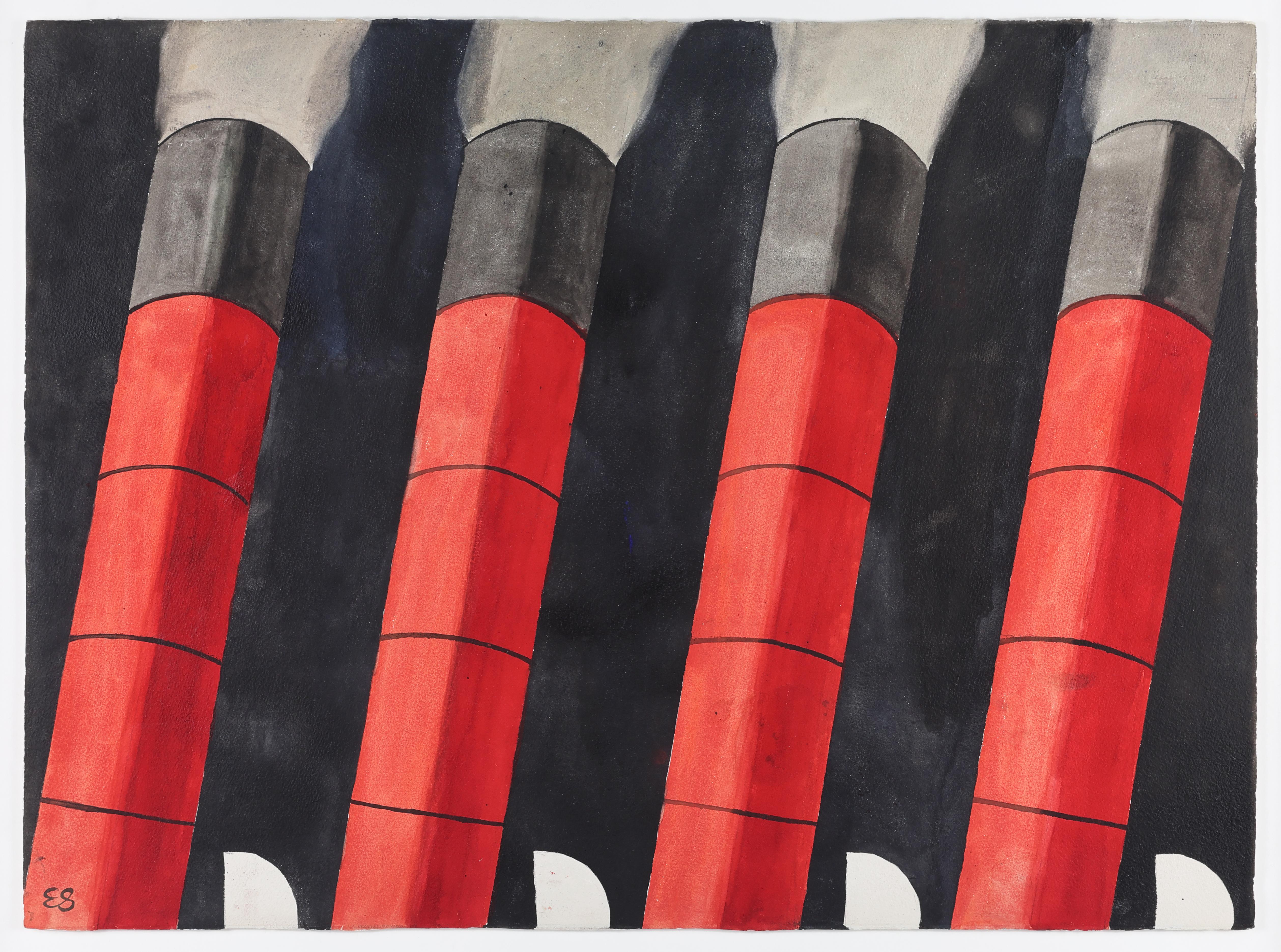 Emilio Sanchez, Smokestacks Night, Watercolor