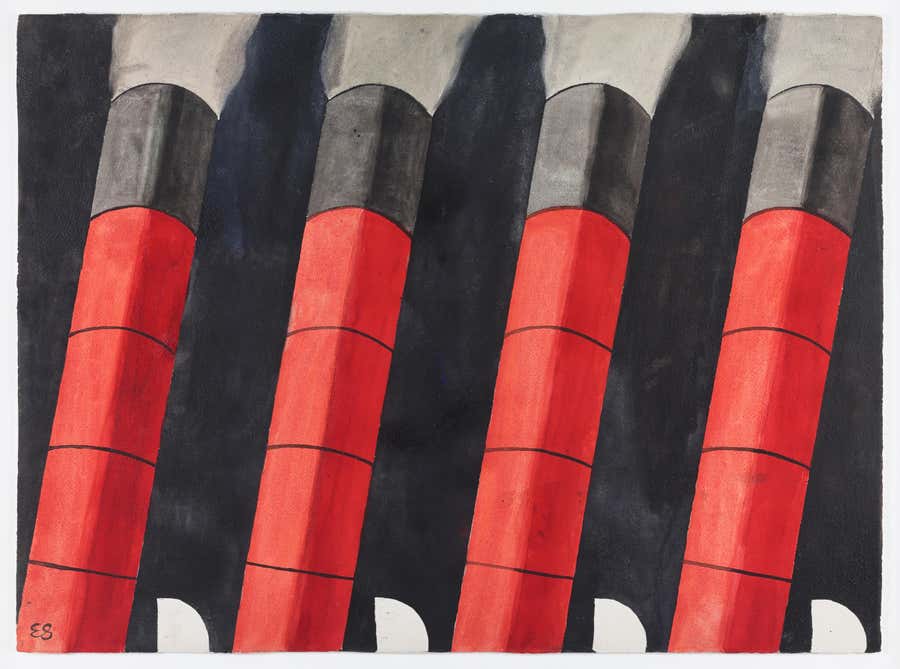 Emilio Sanchez, Smokestacks Night, Watercolor