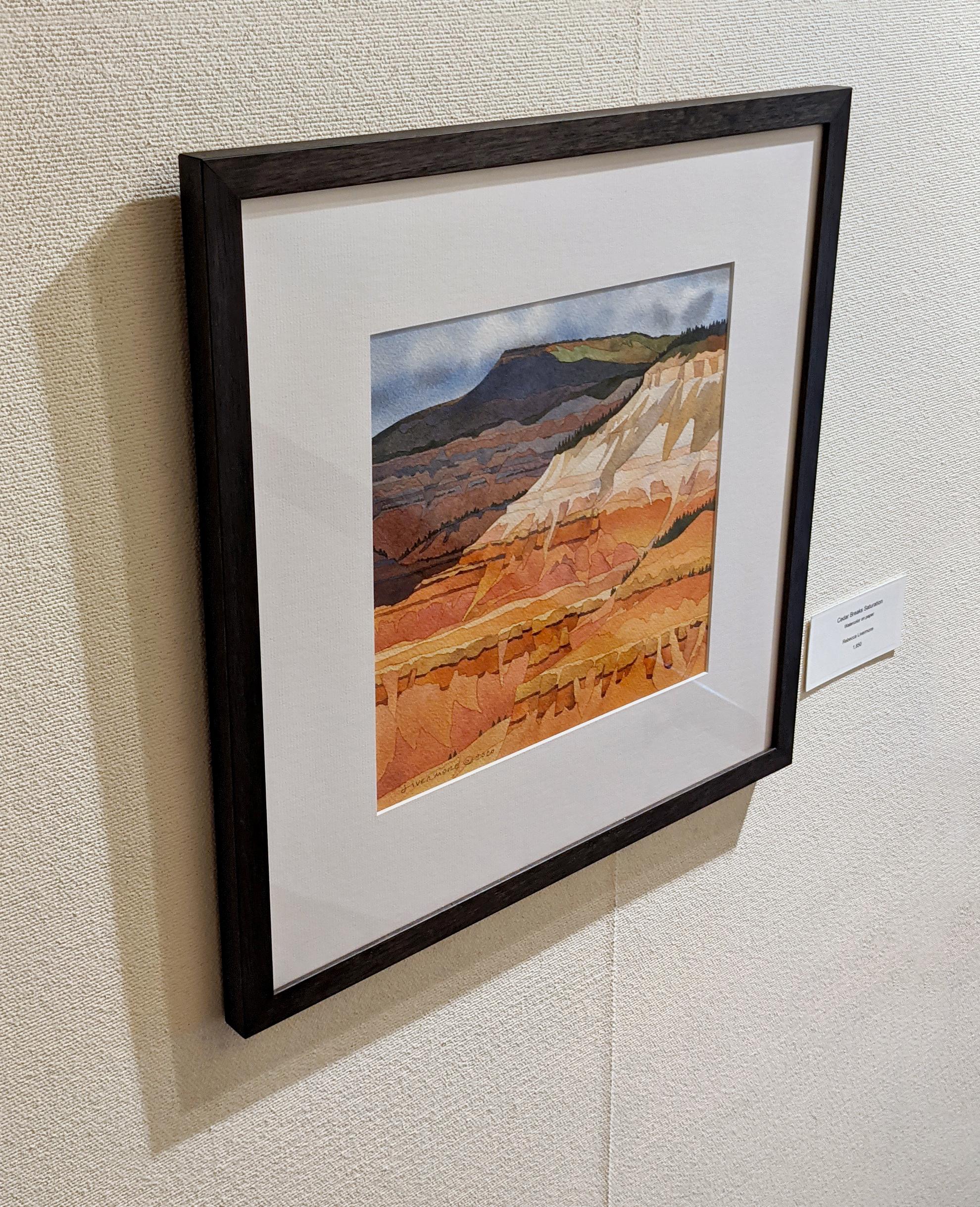Zedernbrüche Sättigung
11 x 11 Zoll (Gerahmte Größe: 18 x 17,75 Zoll)
aquarell auf Papier (mit lichtechten Pigmenten gemalt, säurefreies Papier und archivtaugliche Einrahmungsmaterialien)
$1,850

Landschaft: Cedar Breaks National Monument, Utah.