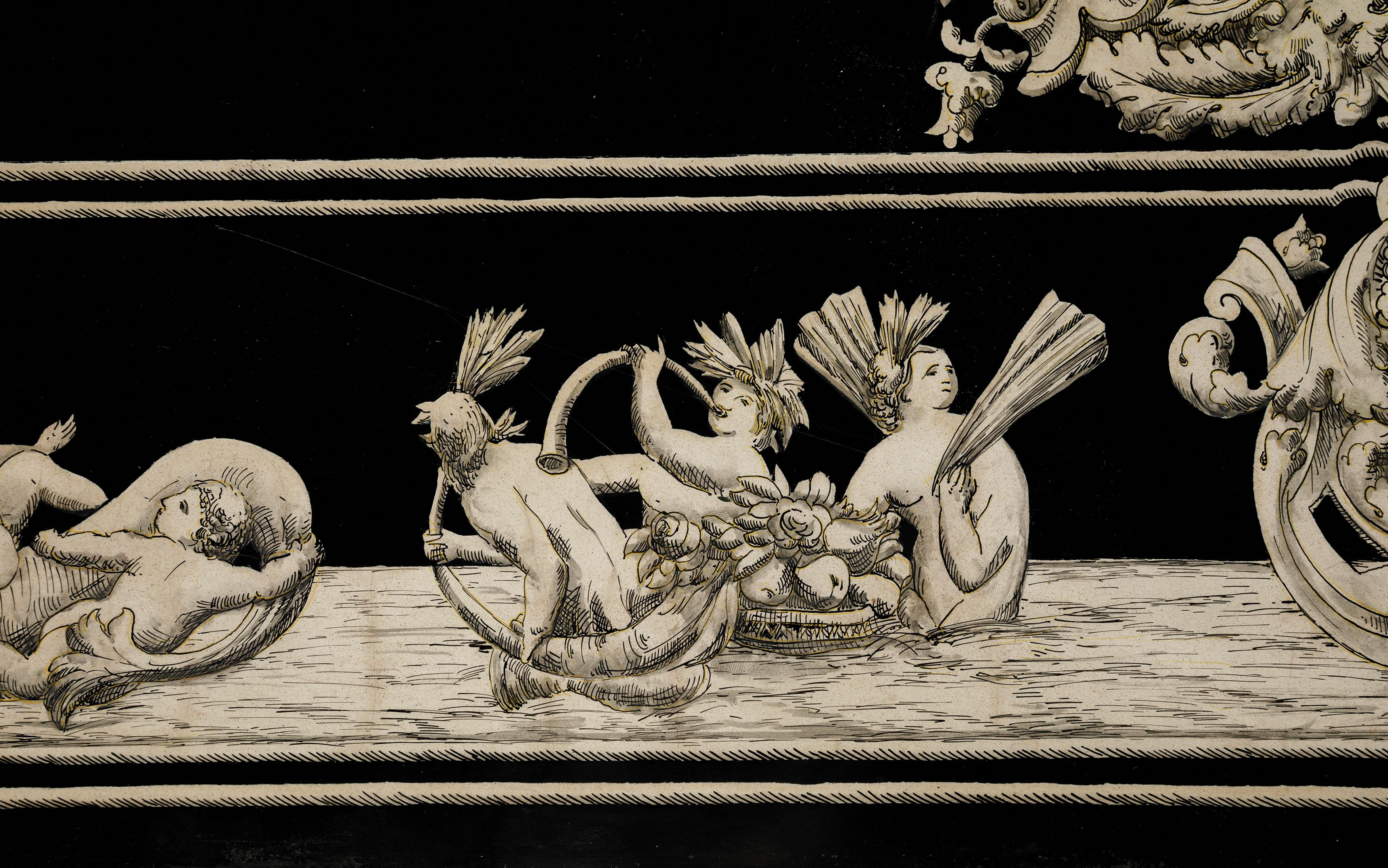 Fine Italian tabletop created using the scagliola technique depicting mythological scenes and floral motives
