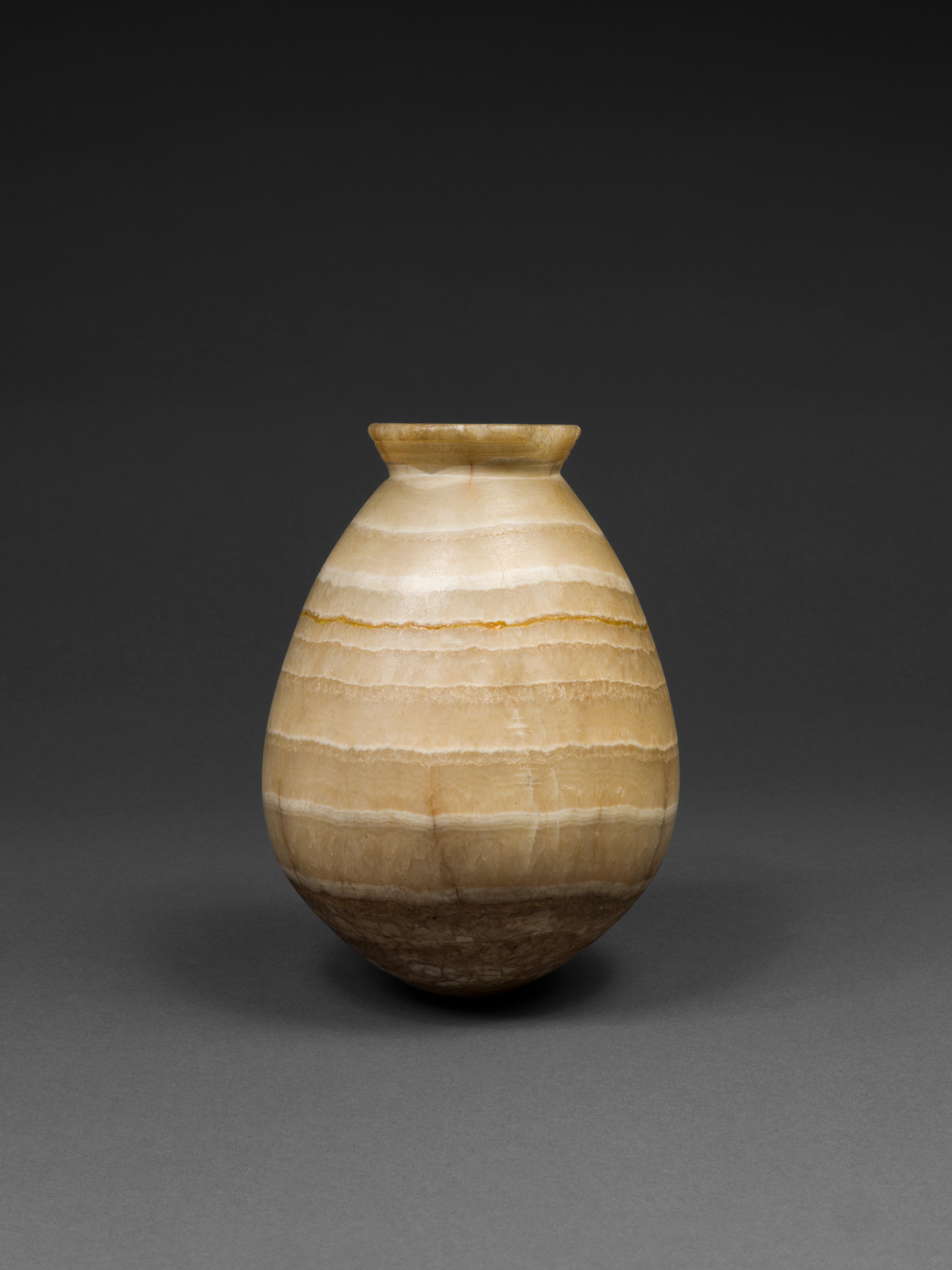 ANCIENT EGYPTIAN BANDED ALABASTER OLLA, 3RD MILLENNIUM B.C