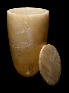 Vintage ANCIENT EGYPTIAN ALABASTER LIDDED JAR