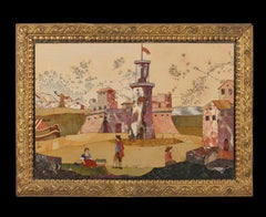 PAIR OF FLORENTINE ANTIQUE PIETRA DURA PLAQUES WITH BRONZE FRAME, 18th Century