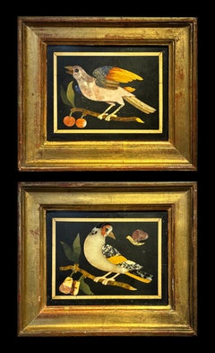 PAIR OF FLORENTINE Antique PIETRA DURA PLAQUES WITH BIRDS, 18th Century