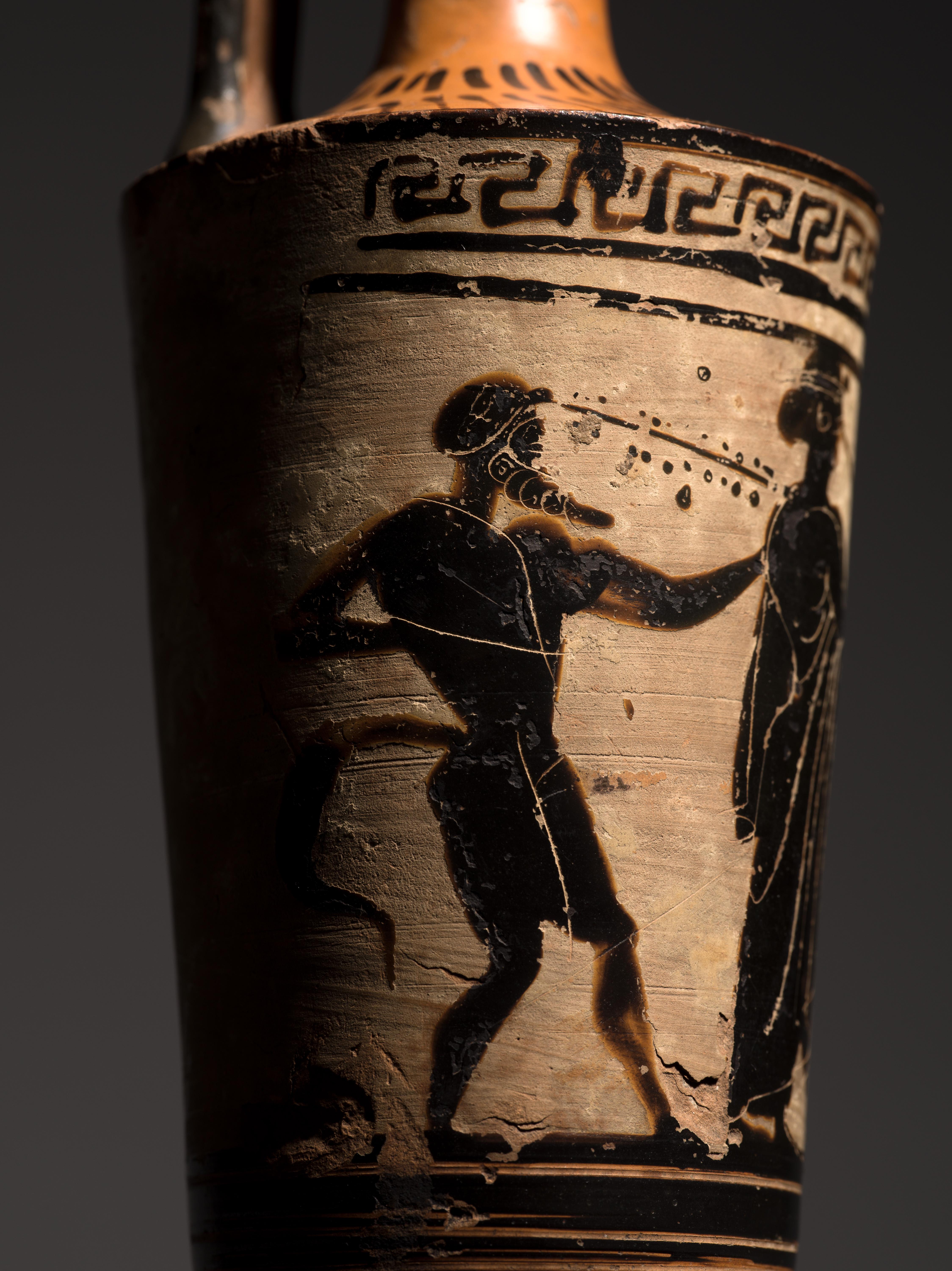 Attic Terracotta Black Figure Lehythos Vase Ancient Greece 5th Century BC For Sale 1
