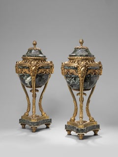 Pair of French Napoleon III serpentine marble and gilt bronze cassolettes