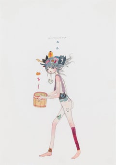 Today is bath day, 2009. Watercolor on paper painting by Aya Takano