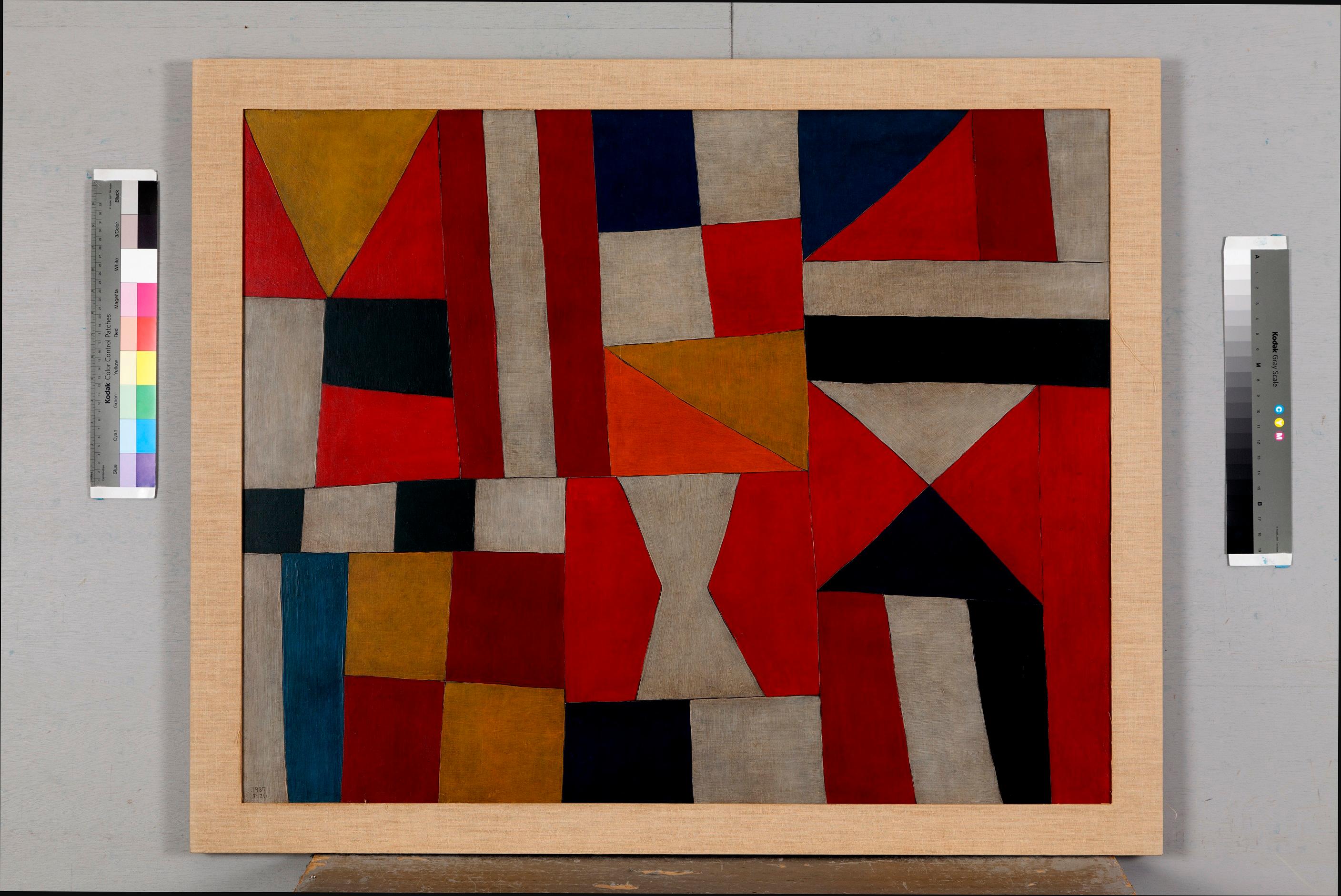 Paesaggio. Olio su tela di Tetsuo Mizu (1987) (pittura geometrica astratta) in vendita 1