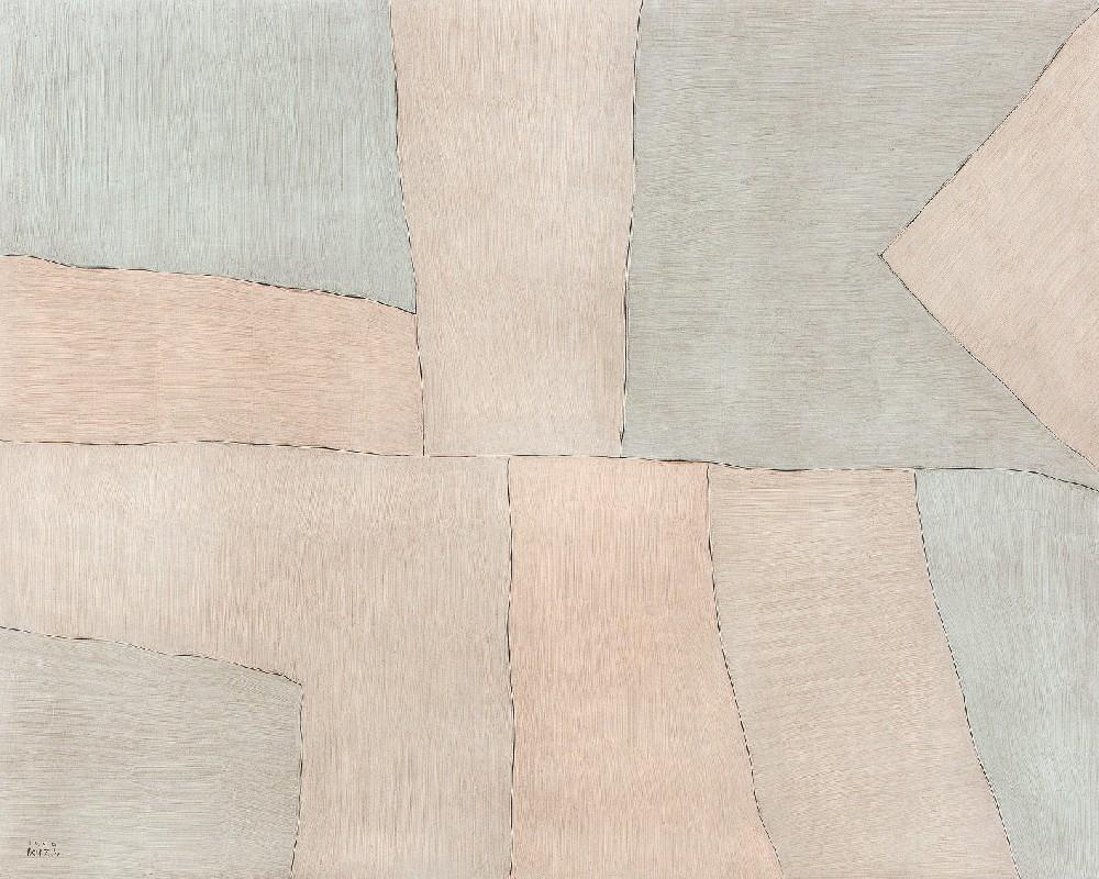 est-est. Huile sur toile de Tetsuo Mizu exécutée en 1999, peinture abstraite géométrique