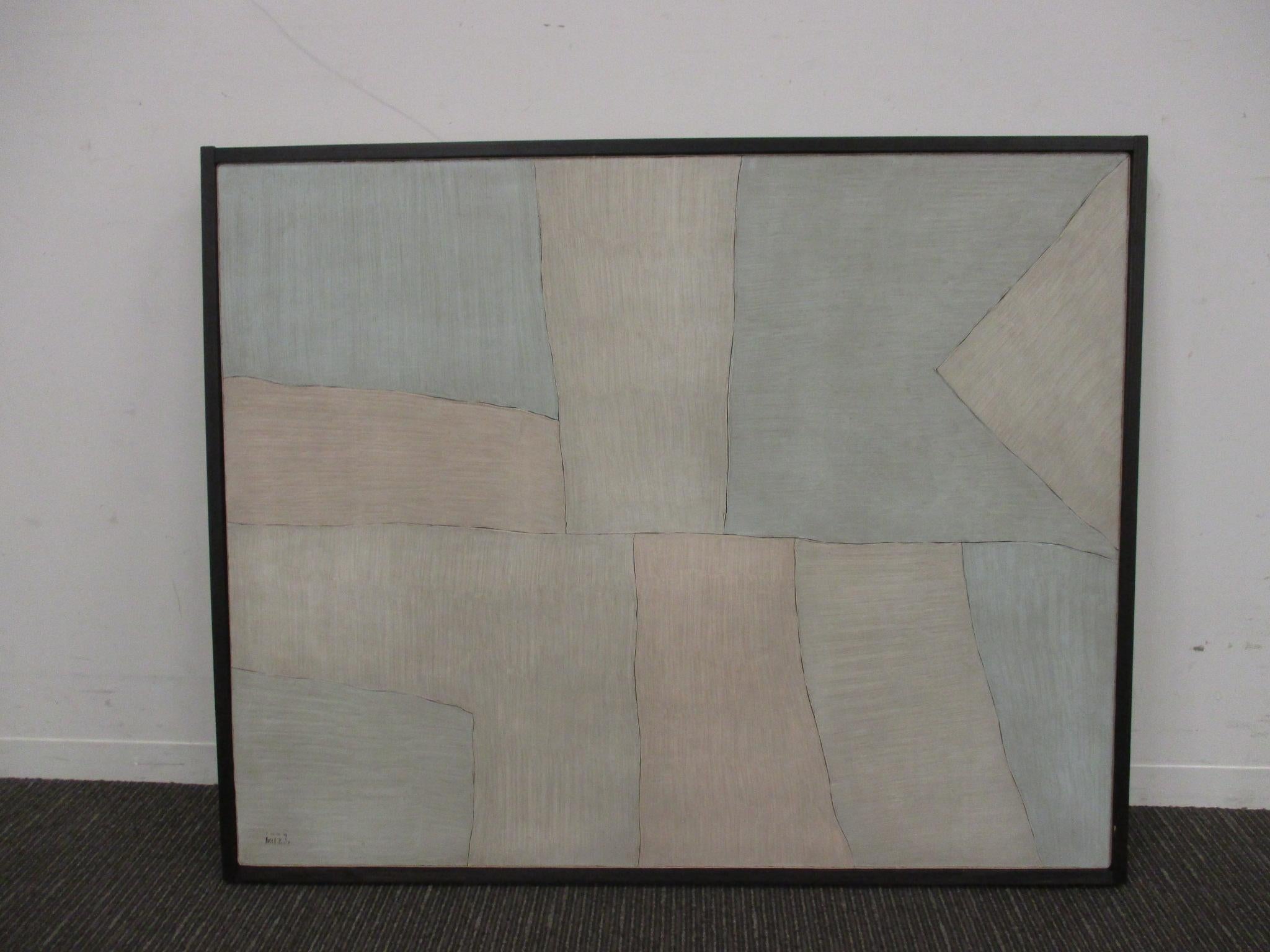 East. Oil on canvas by Tetsuo Mizu executed in 1999, geometric abstract painting For Sale 1