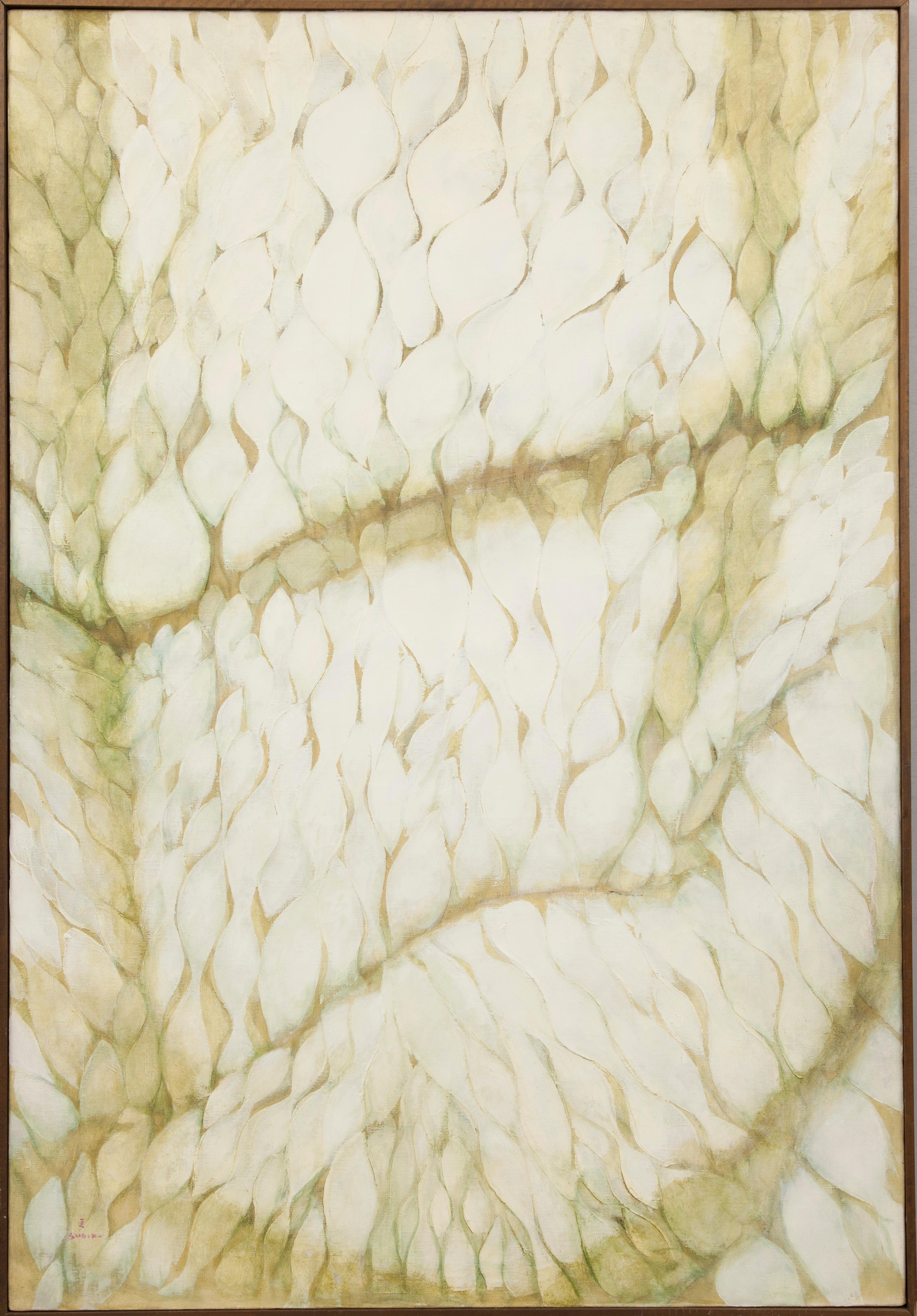 Œuvre P. huile sur toile de Tadashi Sugimata, exécutée en 1963 (peinture abstraite)