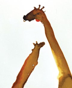 mother and calf - Gabrielle Pool - Whimsical ink drawing of an giraffes