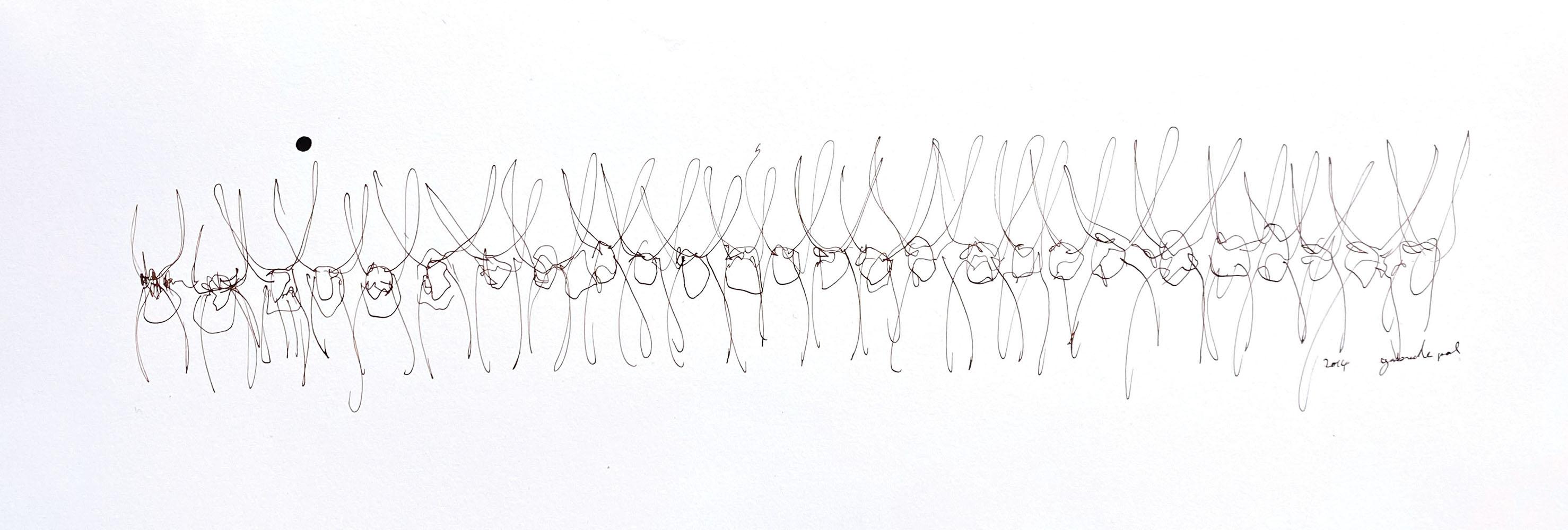 Muro watusi - Gabielle Pool - Caprichoso dibujo a tinta del ganado watusi africano - Art de Gabrielle Pool