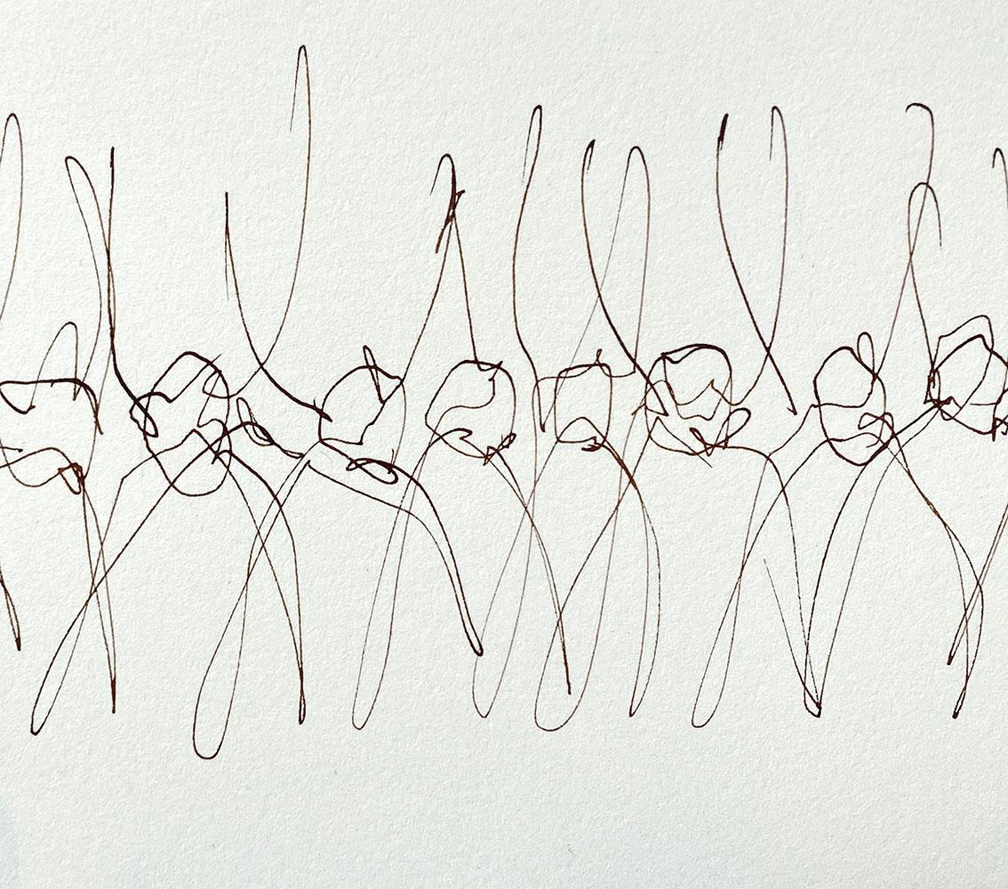 Muro watusi - Gabielle Pool - Caprichoso dibujo a tinta del ganado watusi africano - Animal Art Marrón de Gabrielle Pool