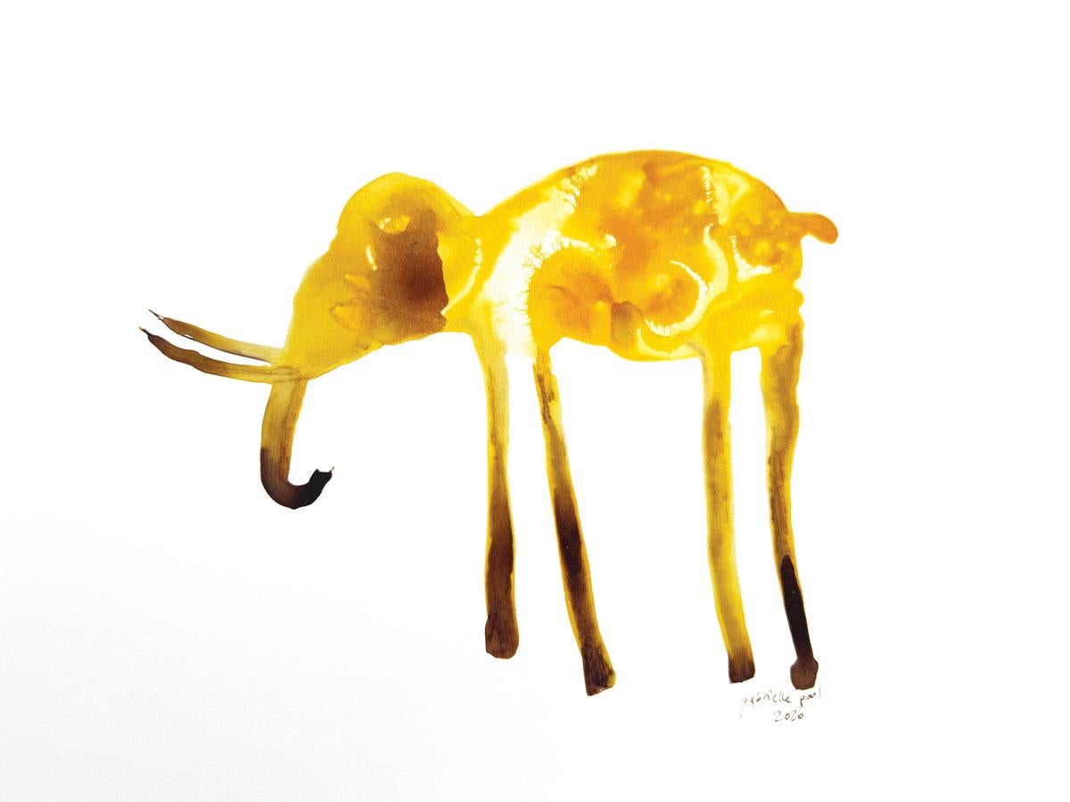 Animal Art de Gabrielle Pool - Hola, rayito de sol - Gabielle Pool - Pintura en tinta de estilo caprichoso de un elefante