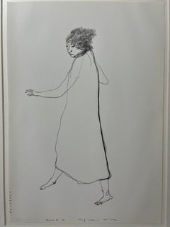 Rappelant [ dessin, technique mixte sur papier, portrait, femme, marche, noir]